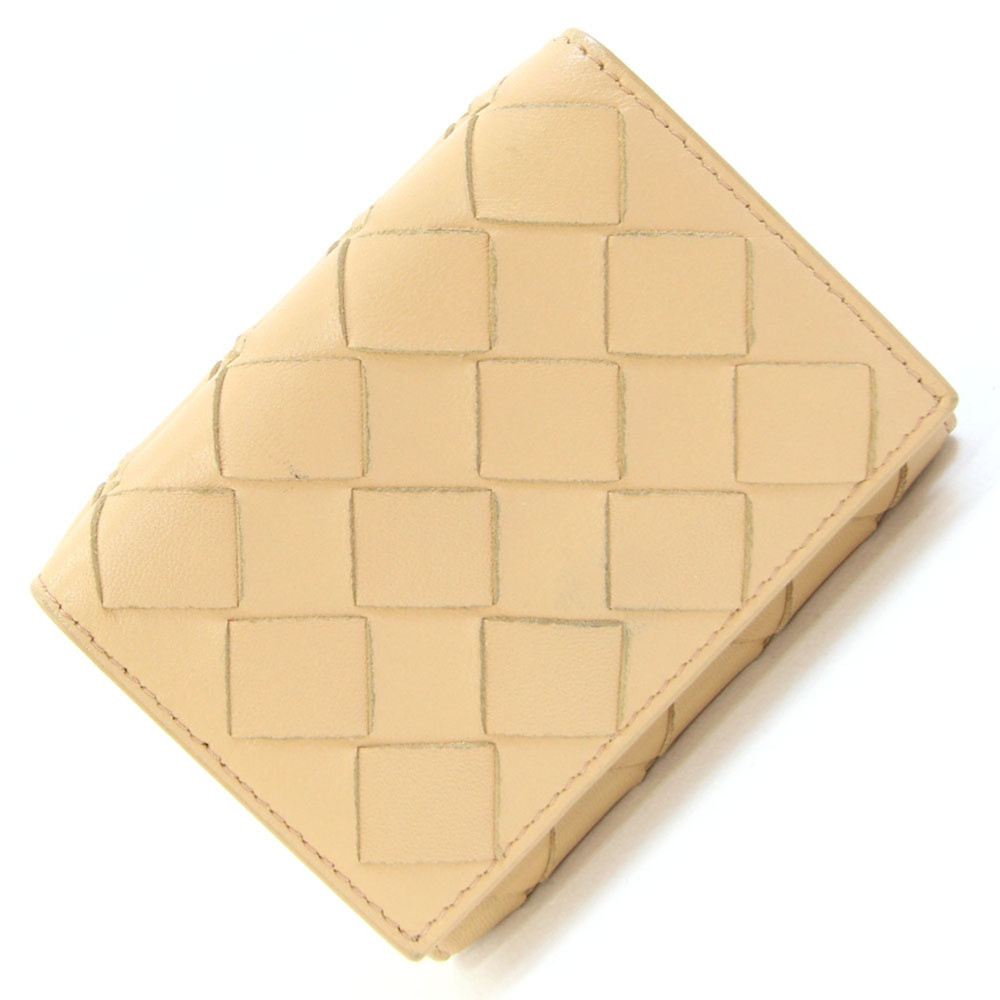 Bottega Veneta Tri-fold Wallet Intrecciato 635561 Beige Leather Compact Mini ...